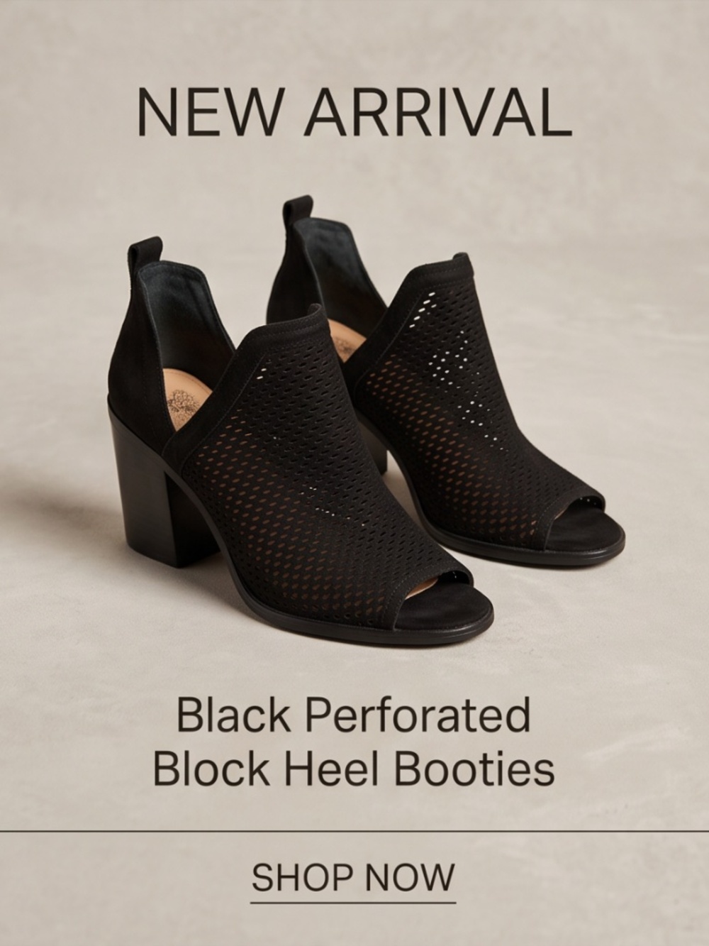 Cut out Black Perforated Block Heel Booties